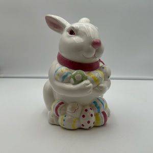 COOKIE JAR  *  Easter Bunny, Easter Eggs,  Basket,  Pink Bow